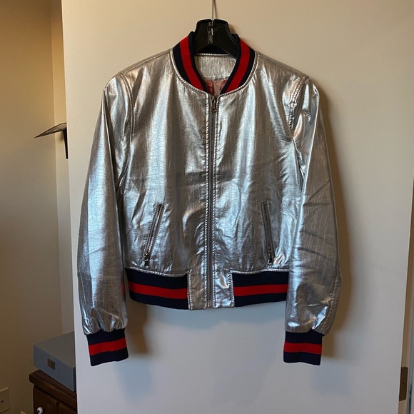 Jackets & Blazers - Silver snake embroidered bomber jacket